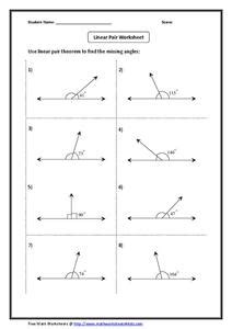A linear pair of angles has two defining characteristics both sets (top and bottom) are supplementary but only the top ones are linear pairs because these ones are also adjacent. Linear Pair Worksheet Worksheet for 9th - 11th Grade ...