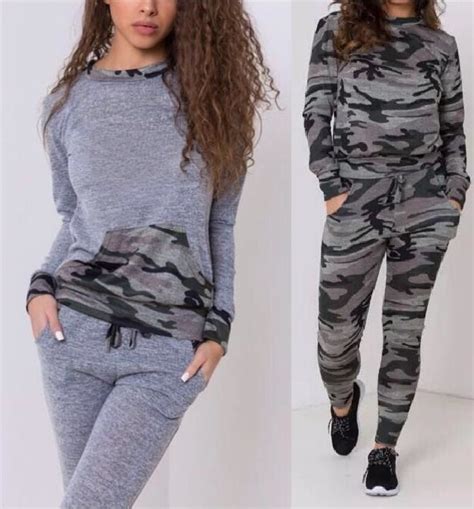 new ladies women s army camouflage print 2 piece tracksuit jogging lounge suit army clothes