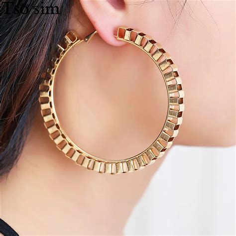 Geometric Big Circle Punk Hoop Earrings Gear Goldsliver Plated For Women Girls Party Simple