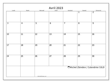 Calendrier Avril 2023 à Imprimer “444ld” Michel Zbinden Lu