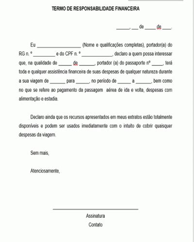 Modelo De Termo De Responsabilidade Financeira