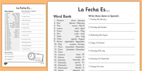 Check spelling or type a new query. Spanish Date Writing Worksheet - worksheets, dates, Spain ...