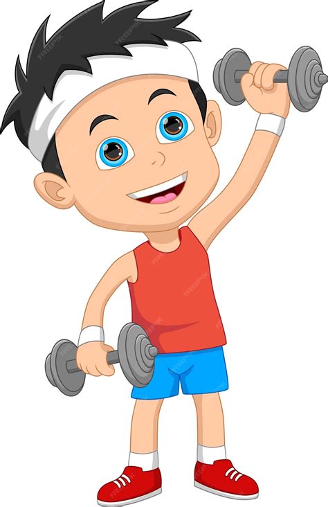 Premium Vector Cartoon Little Boy Exercising With Dumbbells