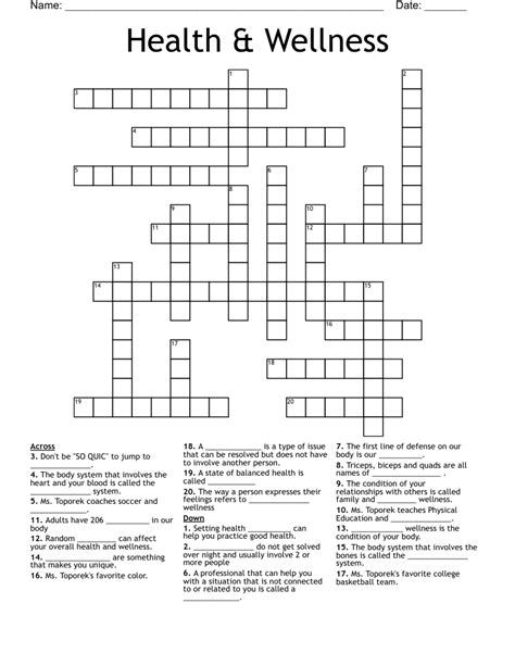 Health And Wellness Crossword Wordmint