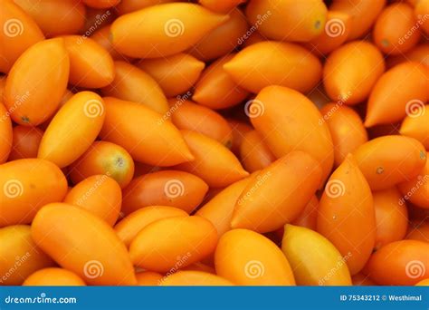 Oblong Orange Yellow Cherry Tomatoes Solanum Lycopersicum Stock Photo