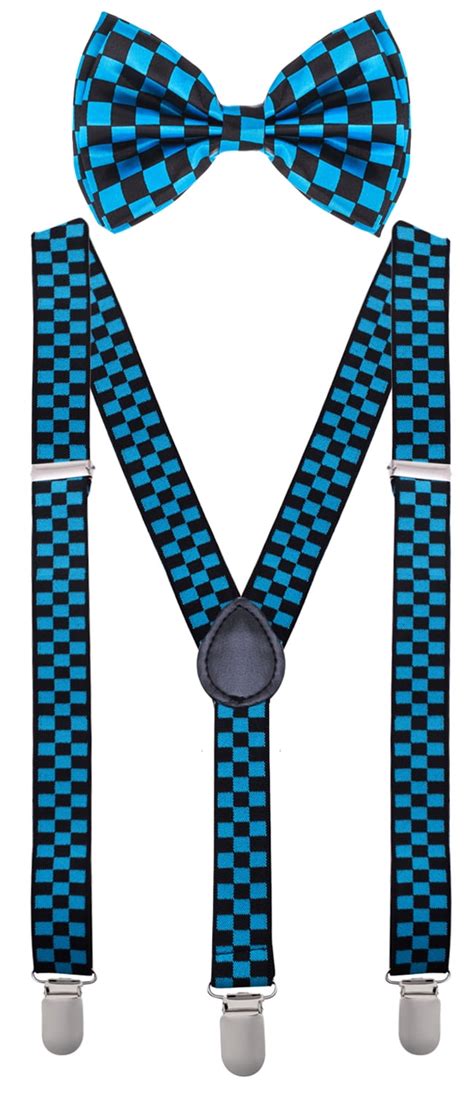 Black And Blue Checkered And Suspender Set Bow Tie And Suspender Set
