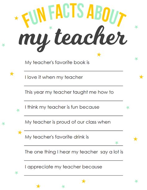 All About My Teacher Questionnaire Free Printable