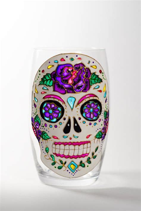 Sugar Skull Stemless Wine Glass Personalized Halloween Gift Etsy Stemless Wine Glass