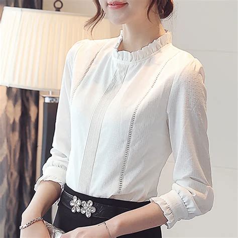 korean formal elegant office wear long sleeve plus velvet white chiffon blouse 2017 chiffon
