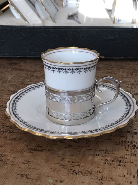 Aynsley Demitasse Cup Can Saucer Sets With Sterling Silver Holder
