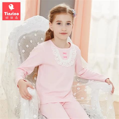 Tinsino Children Girls Autumn Pink Pajama Sets Girl Long Sleeve Pajamas