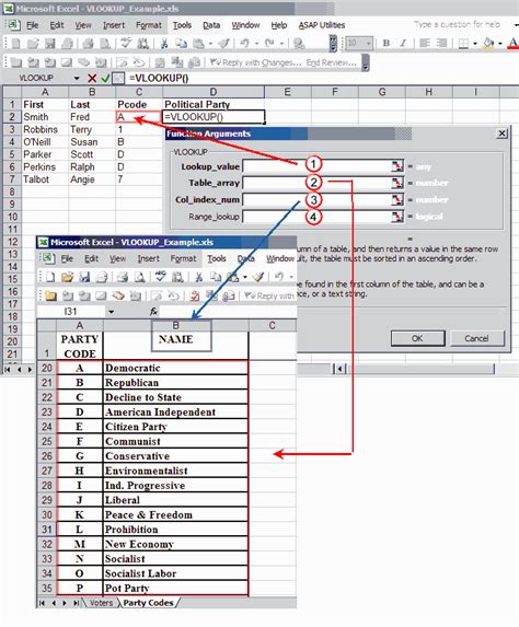 Excel would do a vertical lookup that returns the matching value from one column to the desired cell. VLOOKUP Example Spreadsheet & Tutorial | Productivity ...