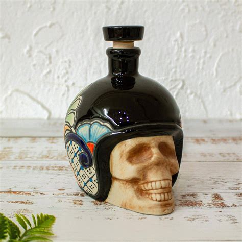 Unicef Market Talavera Ceramic Skull Tequila Bottle From Mexico