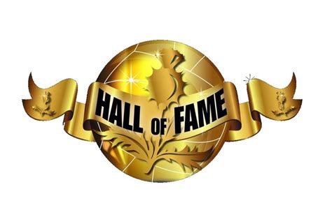 The Logo For Hall Of Fame With Gold Ribbon Around It And Two Doves