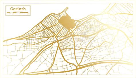 Mapa De La Ciudad De Corinto Grecia En Estilo Retro En Color Dorado