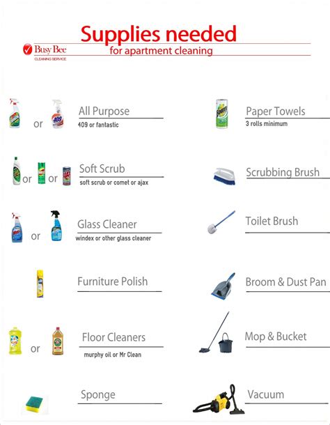 Apartment Cleaning Supplies List Busy Bee Cleaning Service