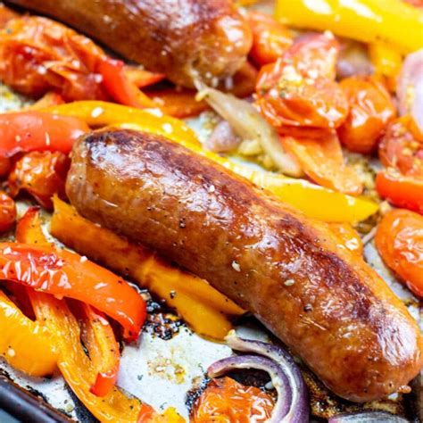 sheet pan sausage and veggies far from normal