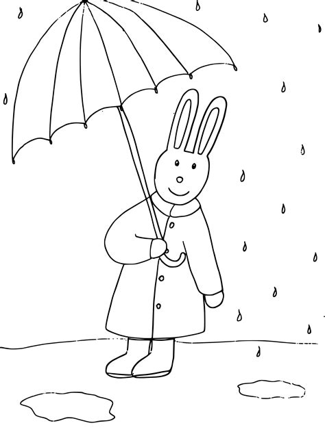 Lapin avec les sens en alerte. Coloriage lapin avec un parapluie à imprimer