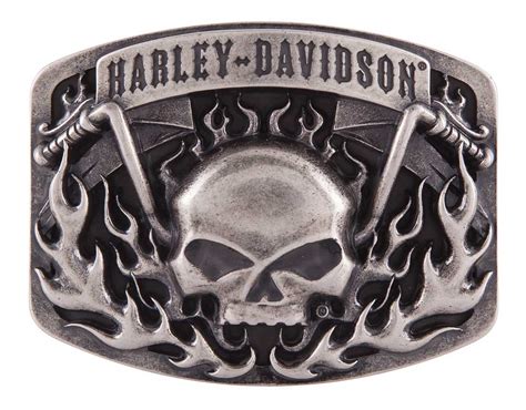 Harley Davidson Mens Skull Bars And Flames Belt Buckle Antique Nickel