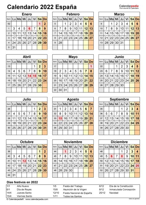 Calendario 2022 En Word Excel Y Pdf Calendarpedia