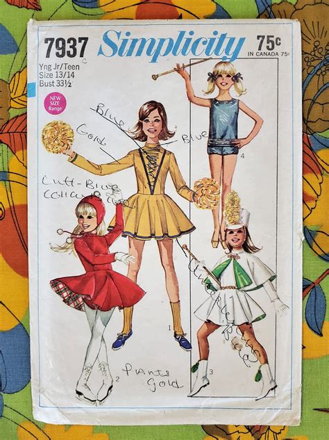 Cheerleader Costume Pattern Simplicity 7937 Size 1314 1960s
