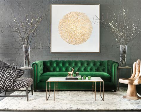 Contemporary Living Room In Green And Gold Interiors By Color