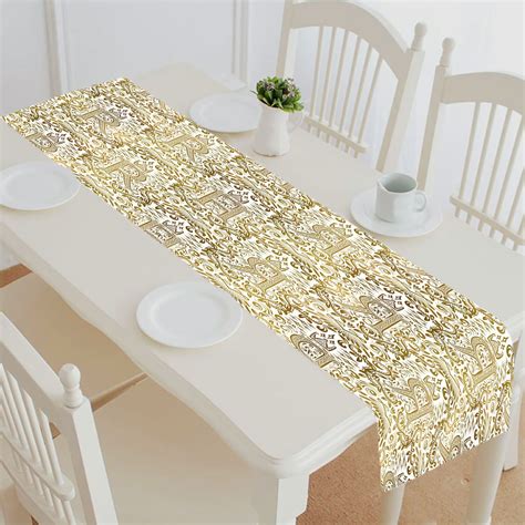 Abphqto Golden White Vintage Gold Royal Classic Baroque Table Runner