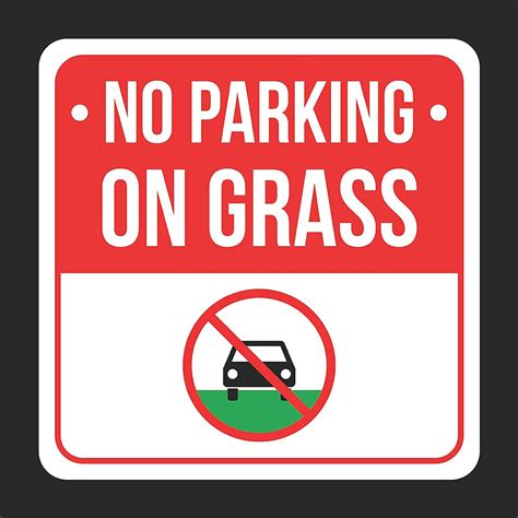 No Parking On Grass With Symbol Print Black White And Red Metal Square
