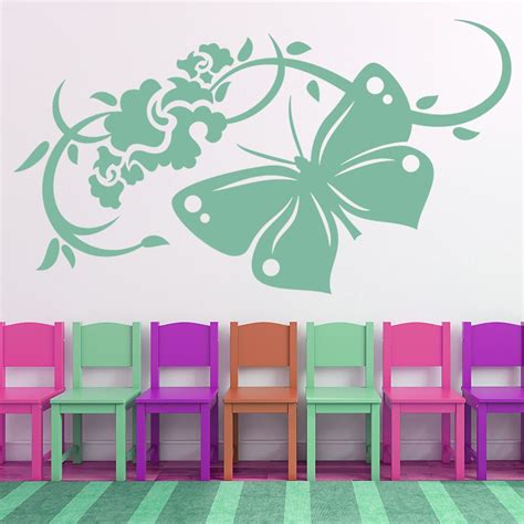 Whether you want to put up a design that you love, or are looking for a unique way to liven up your child's bedroom, decals for walls provide a creative and inexpensive solution for changing and sprucing up any area of your home. Butterfly And Flowers Wall Stickers Floral wall Art