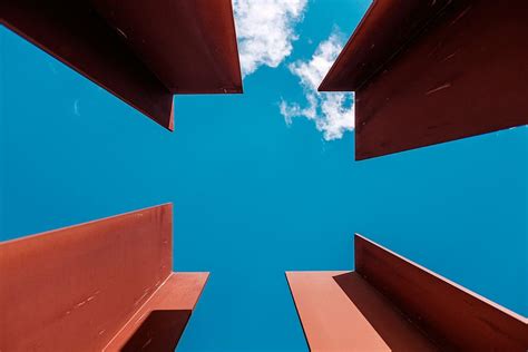 Hd Wallpaper Red Steel Frames Beams Architecture Metal Sky Clouds