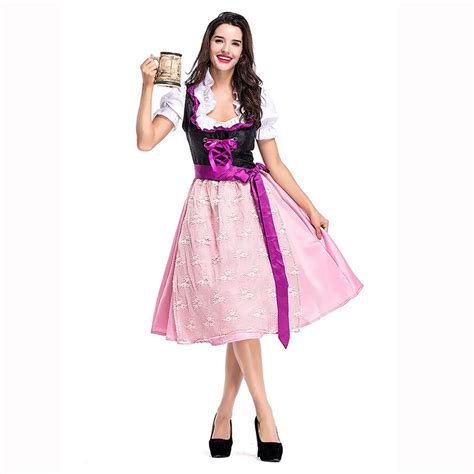 Corzzet Women Oktoberfest Costume Plus Size Pink German Oktoberfest