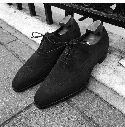 Handmade Men Black Suede Wingtip Shoes Black Formal Shoes Mens Shoes