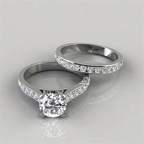French Pave Cut Engagement Ring And Wedding Band Set