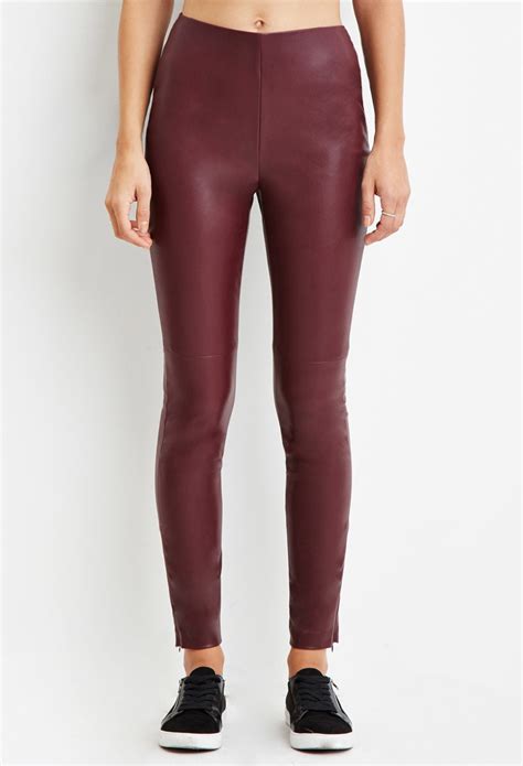 Forever 21 Faux Leather Leggings In Purple Burgundy Lyst