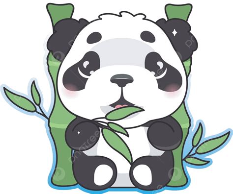 Happy Panda Eating Bamboo In Cute Cartoon Style Vector Print Isolated