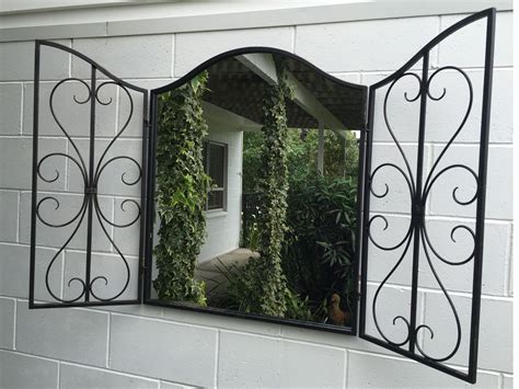 Outdoor Mirror With Vintage Finish And Opening Shutters Outdoor Mirror