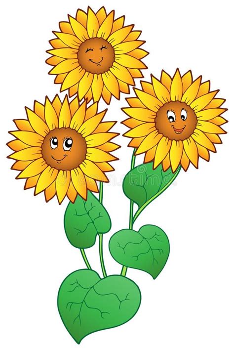 How many sunflower cartoons are there in the world? Three cute sunflowers stock vector. Illustration of ...