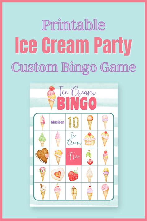 Printable Bingo Game Ice Cream Bingo Birthday Bingo Custom Etsy In