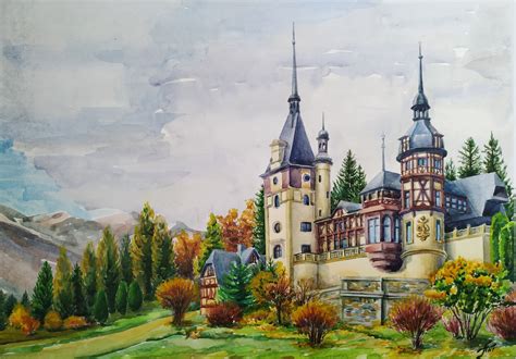 Magical Castle Art Painting Castle Original Watercolor Etsy Castle