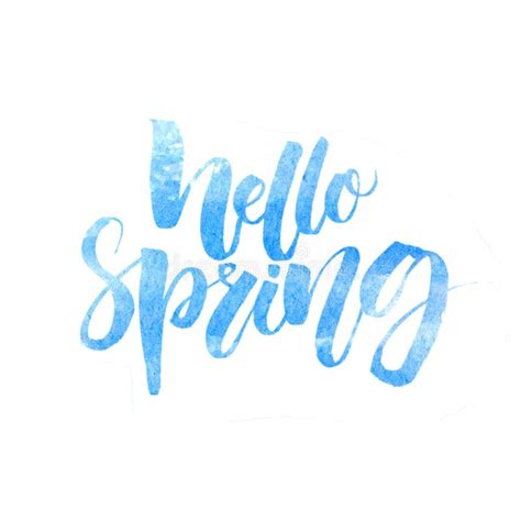 Hello Spring Text Handwritten Brush Lettering With Watercolor Texture