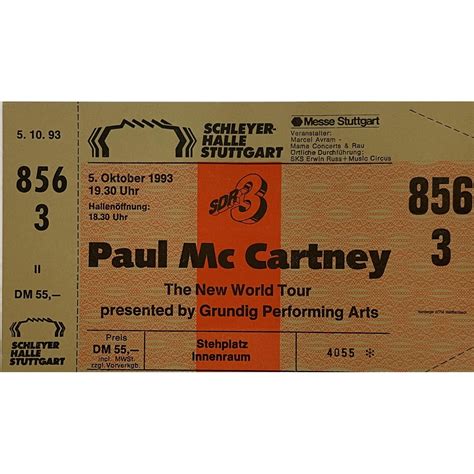 Concert Ticket New World Tour Germany 1993 Beatle Memories