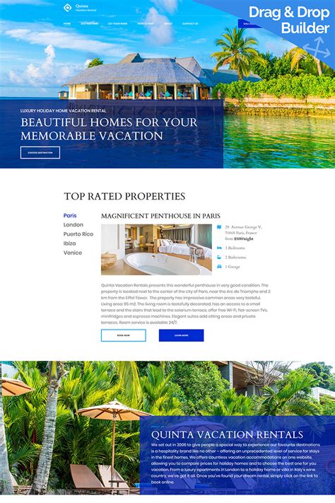 Vacation Rental Moto CMS 3 Template - Blue and White Theme | Vacation rental, Vacation, Rental