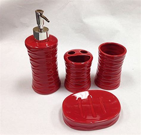 See more ideas about red bathroom accessories, bathroom red, bathroom accessories. 4 Piece RED Ceramic Bath Accessory Set: Soap Dispenser ...