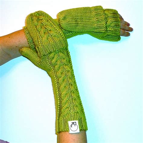 Long Long Mittens Gloves Flip Lime Green Arm Warmers Mittens