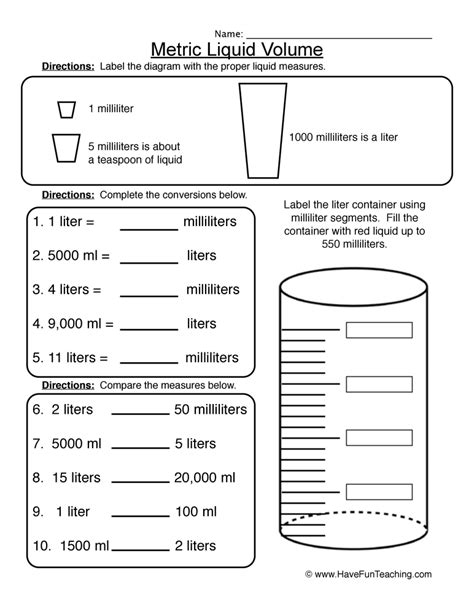 Metric Liquid Volume Worksheet By Teach Simple