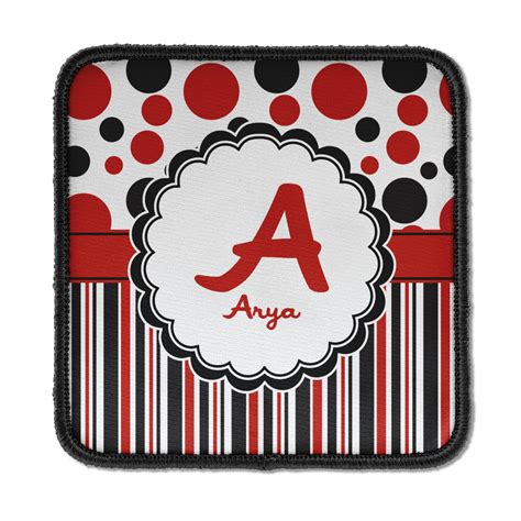 Custom Red And Black Dots And Stripes Iron On Patches Personalized
