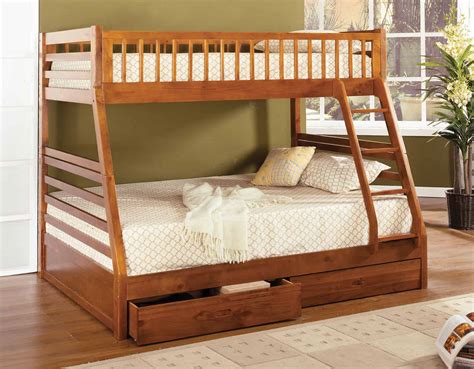Twin Over Full Bunk Bed With 2 Drawers Oak Color