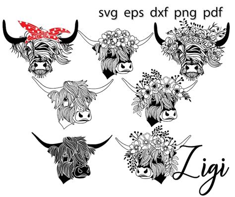 Longhorn Cow Svg Highland Cow Svg Bundle Cow Flower Crown Svg Cow Mom