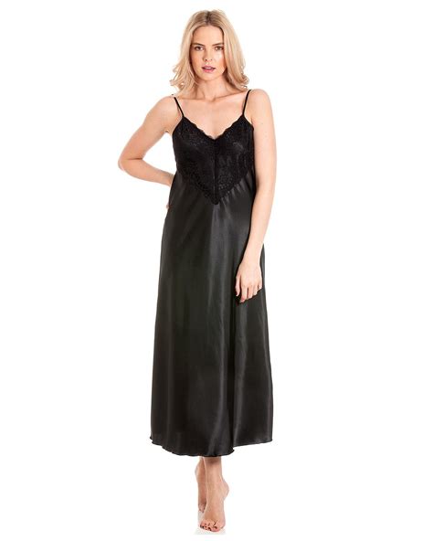 Womens Nightie Satin And Lace Long Chemise Negligee Nightdress Uk 10 28 Nightwear Ebay