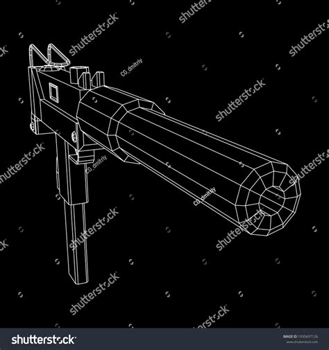 Submachine Gun Modern Firearms Pistol Silencer Stock Vector Royalty